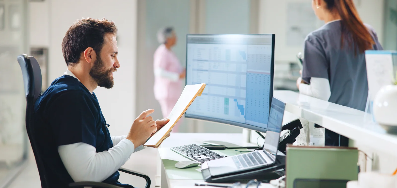 Healthcare team using connected patient communication tools