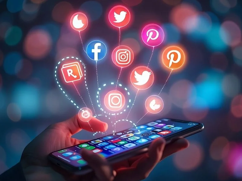 Smartphone with social media and review platform icons representing patient inquiry sources