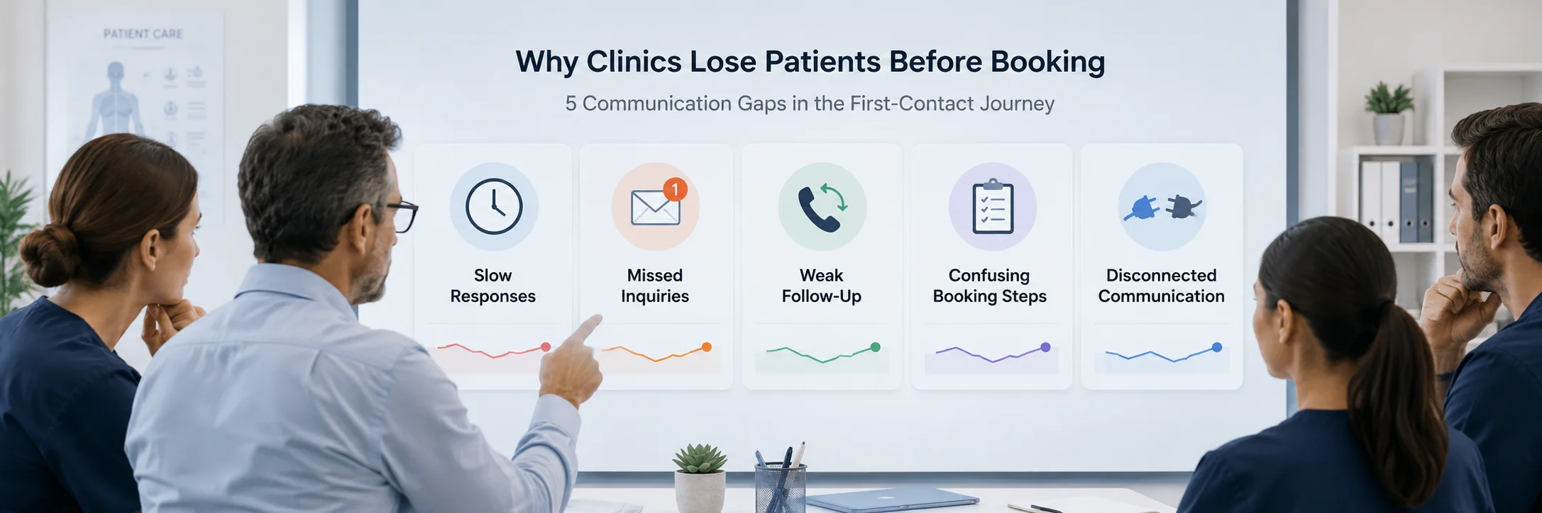 Clinic team reviewing patient booking drop-off risks
