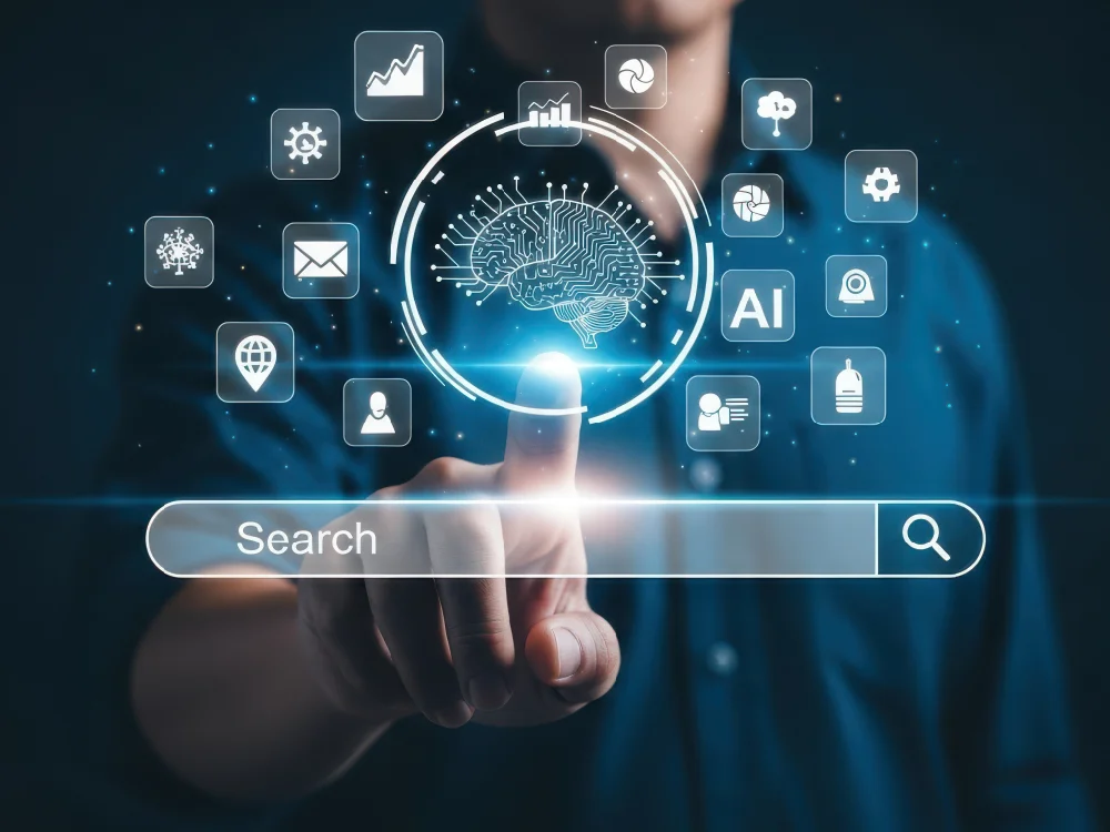 Person using an AI assisted search interface to ask a question