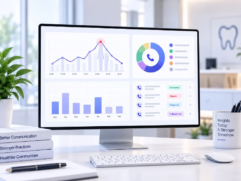 Communication analytics dashboard with call volume and response trend charts
