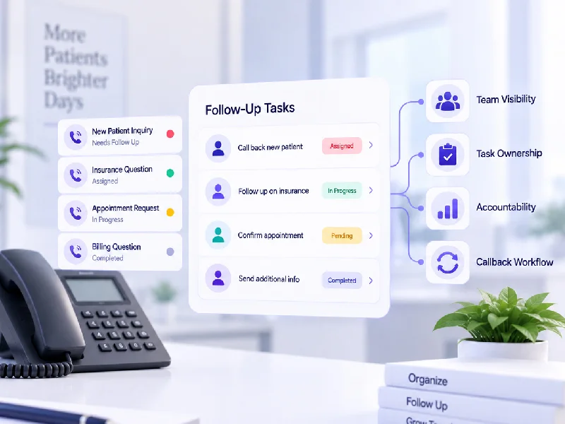 Follow-up task list showing callback owners and status for patient requests